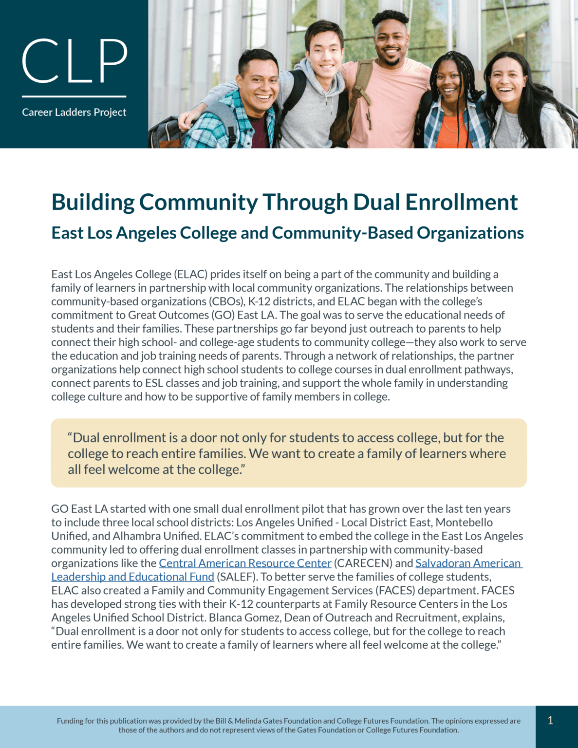 Building Community Through Dual Enrollment Career Ladders Project