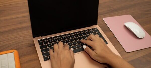 working on laptop