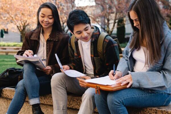 students studying in park