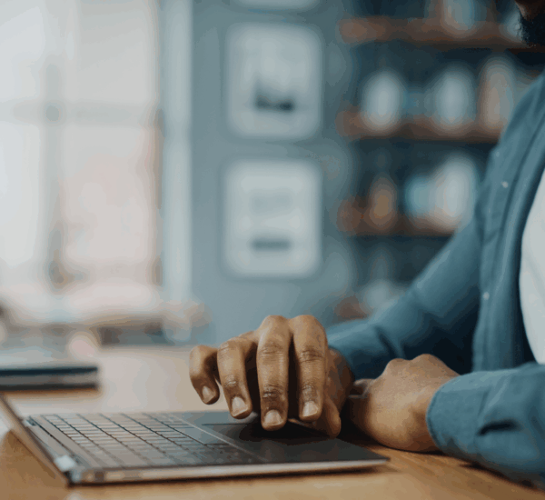 working at laptop
